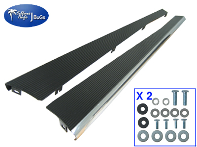 Billet VW Aluminum Running Boards, Satin Black With Polished Lip (Vintage), Pair